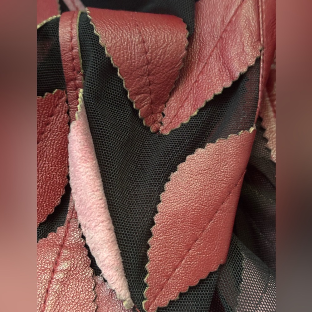 Leather Chic Pink Leaf Patterned Jacket Lining Po… - image 5